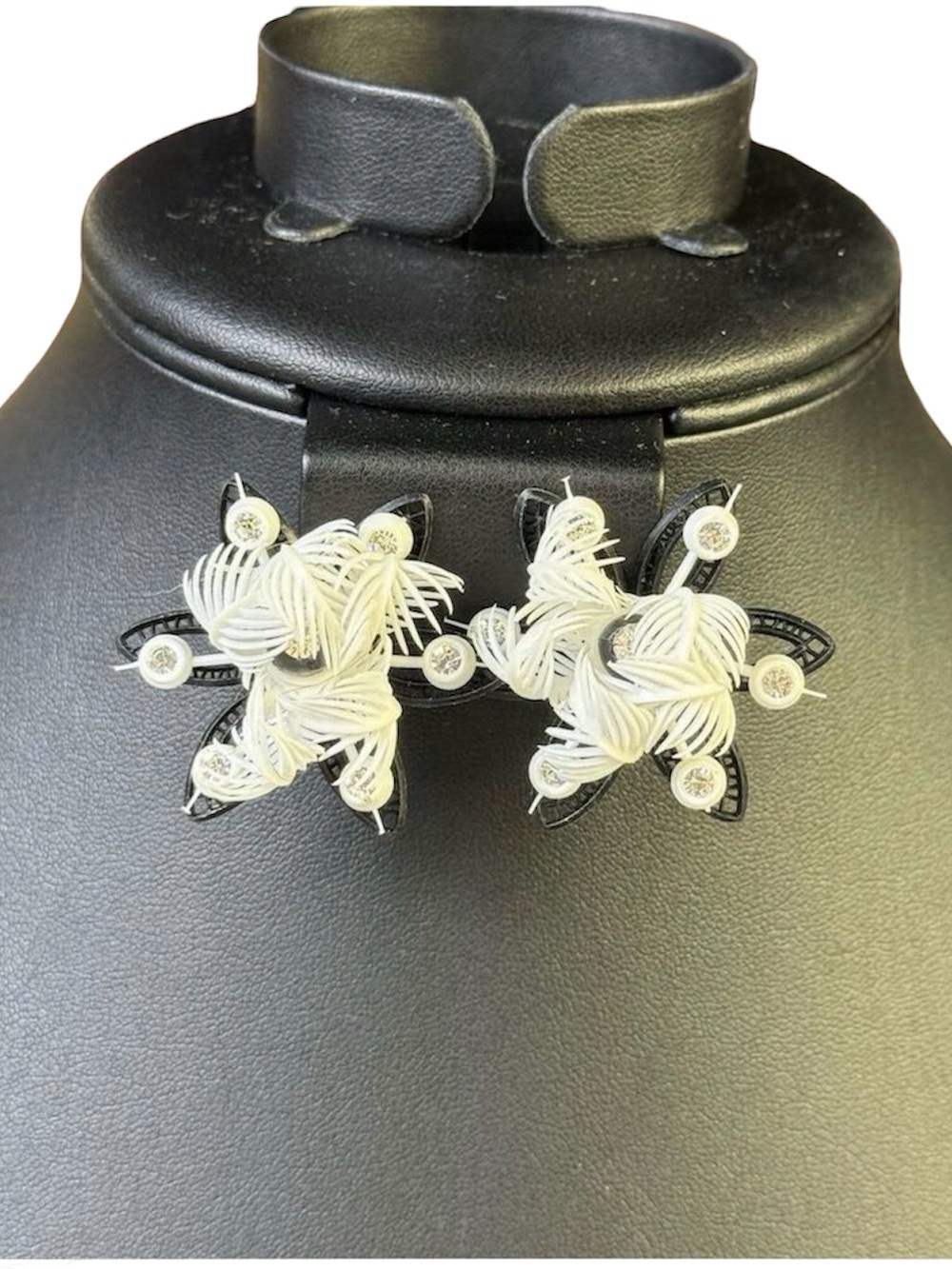 149. Vintage Black Rhinestone Filigree Clip-On Earrings Women's Fashion Jewelry